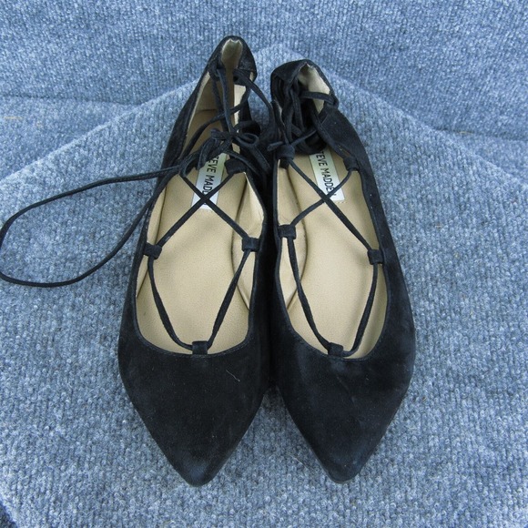 Steve Madden Eleanorr‎ Women Flat Shoes Black Leather Lace Up Size 8.5 Medium - Picture 3 of 9